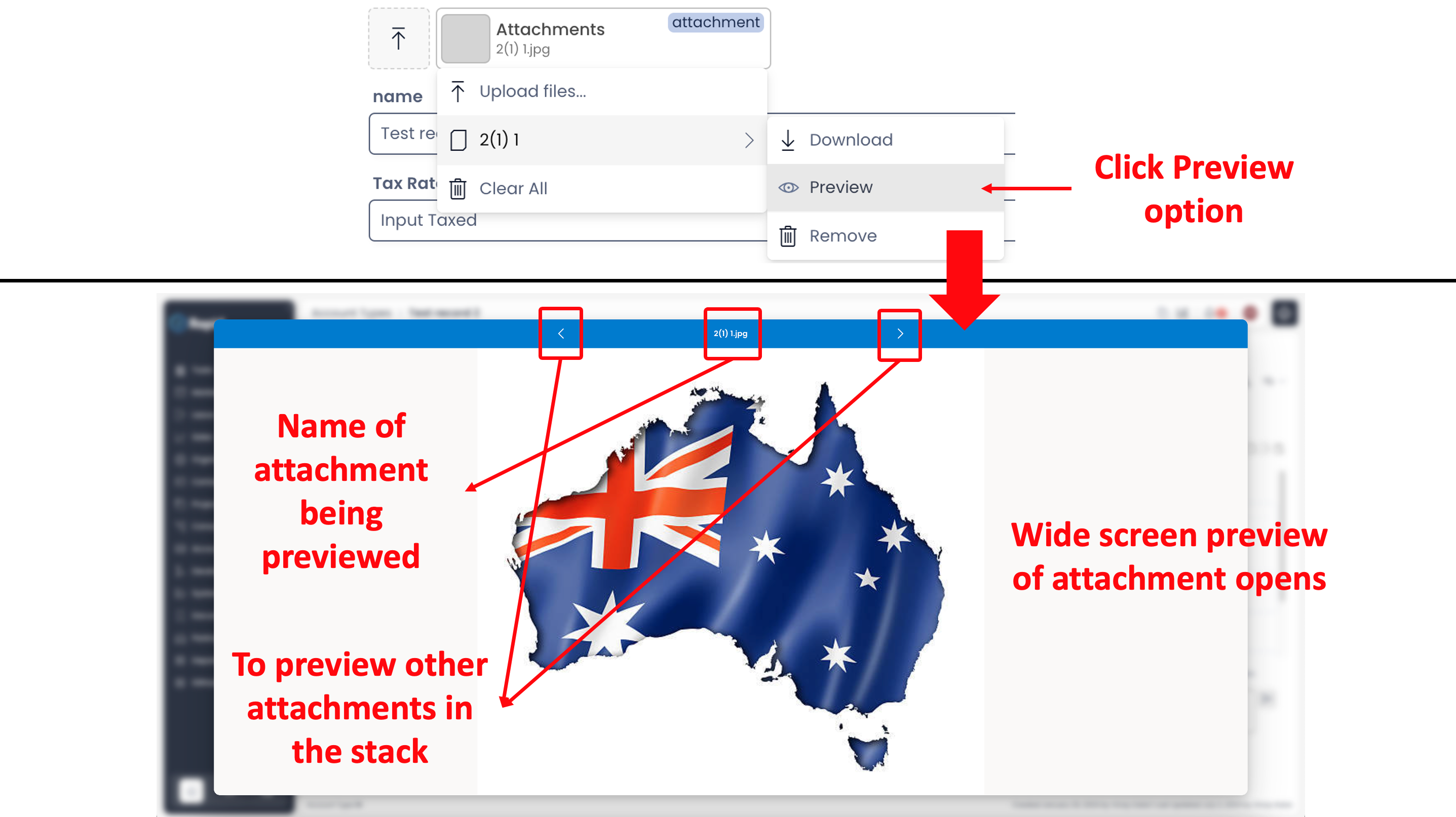 Image showing preview of an attachment file